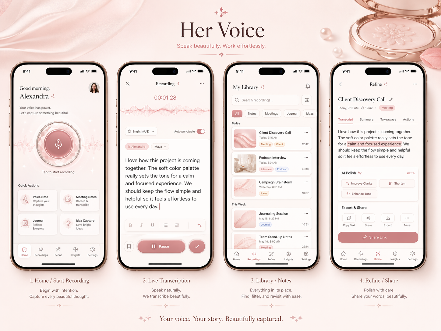Her Voice iPhone app screens